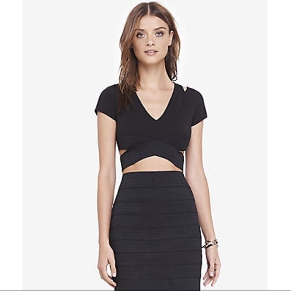 Express Tops - Express Cropped Criss Cross V-Neck Cut-Out Top